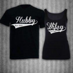 Hubby / Wifey Black Vest and T-Shirt Set